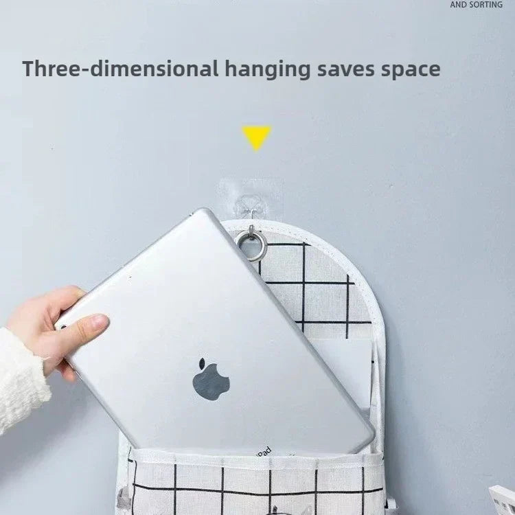 RoomEase Sac de rangement en tissu suspendu | Organisateur mural et de porte | 2 compartiments + poche latérale en mesh