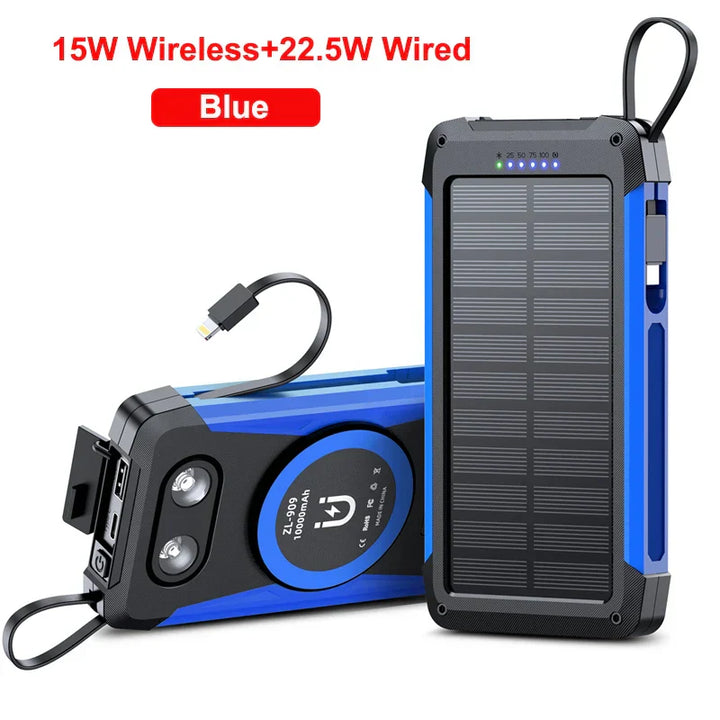 Voltaris MagCharge Powerbank Solaire 10000mAh | Charge sans fil magnétique | Fonction de charge rapide 22,5W | Avec câble et lampe de poche | Pour iPhone, Samsung et autres.