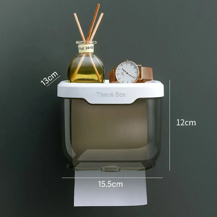 Support de papier toilette mural | Avec étagère et boîte étanche | Moderne et gain de place