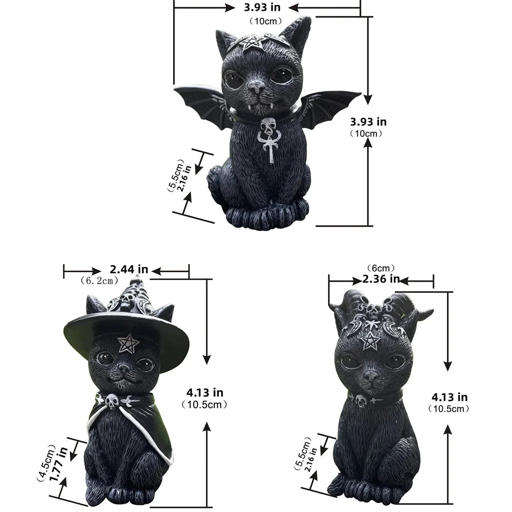 Figurine de Chat Noir MystiCat | Chat Sorcière Peint à la Main | Sculpture en Résine 10 cm | Halloween & Décoration
