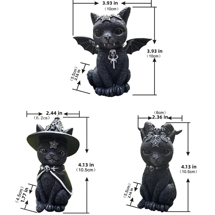Figurine de Chat Noir MystiCat | Chat Sorcière Peint à la Main | Sculpture en Résine 10 cm | Halloween & Décoration