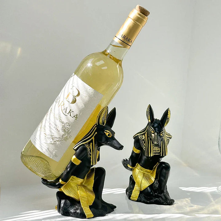 Porte-bouteille AnuWine | Design Dieu Chien Anubis | Sculpture en Résine Élégante | Décoration Créative pour Maison & Bar