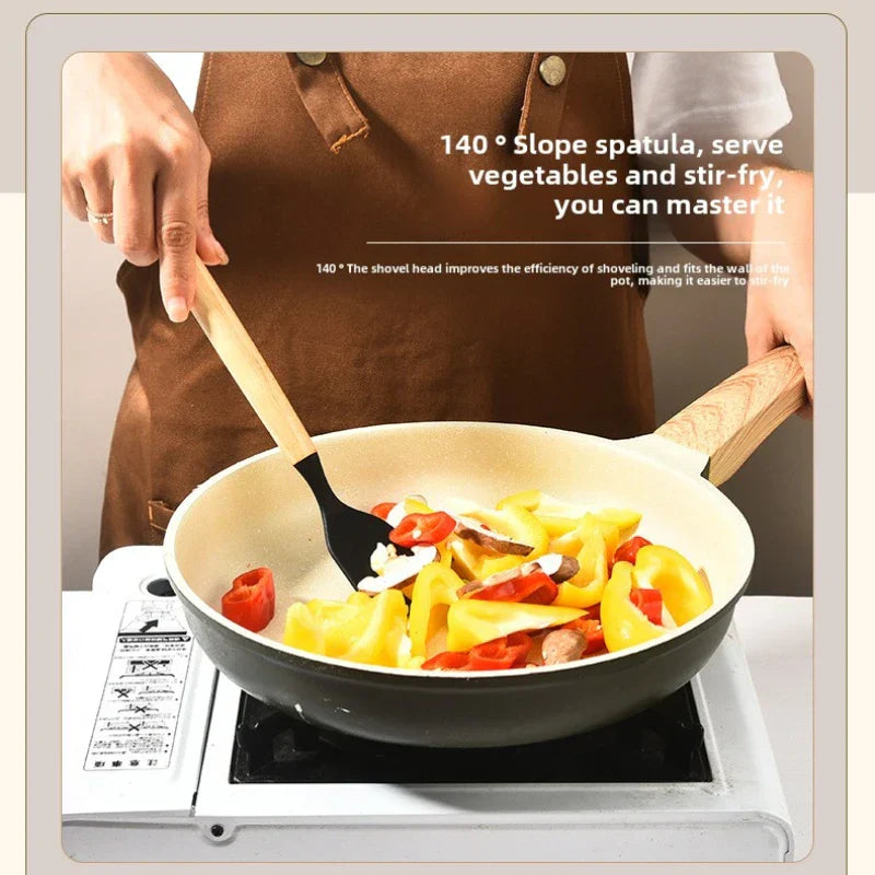 Ensemble d'ustensiles de cuisine en silicone Culinora | Résistant à la chaleur jusqu'à 230 °C | 12 pièces avec poignées en bois | Fouet, spatule, pince & plus