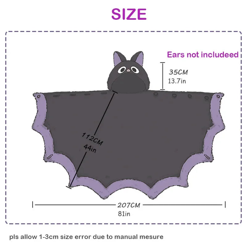 Cape en Fleece Kurochi | Design Kawaii Chauve-Souris | Poncho à Capuche pour Femmes | Douillet & Chaud