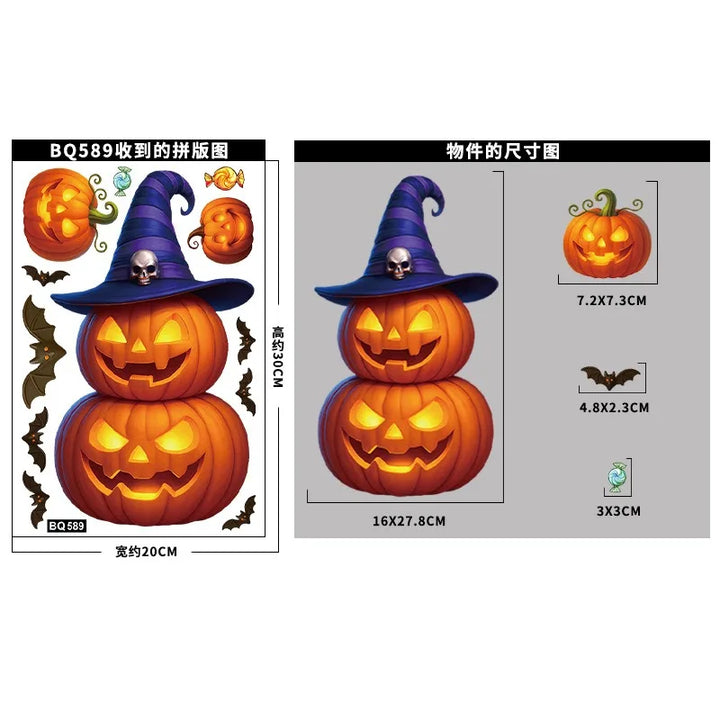 Autocollants de fenêtre SpookyPumpkins | Autocollants de décoration d'Halloween | Citrouille, chat & fantôme | Réutilisables & adhésifs statiques