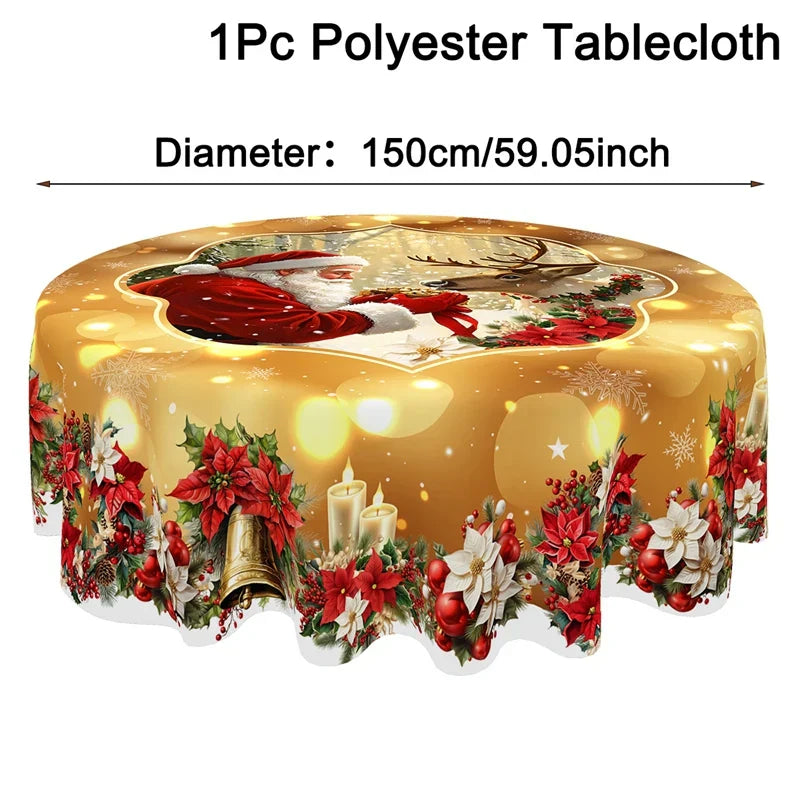 Nappe de Noël GoldenFest | Design Santa en Or | Lavable & Élégante | Parfaite pour Noël & Nouvel An 2026