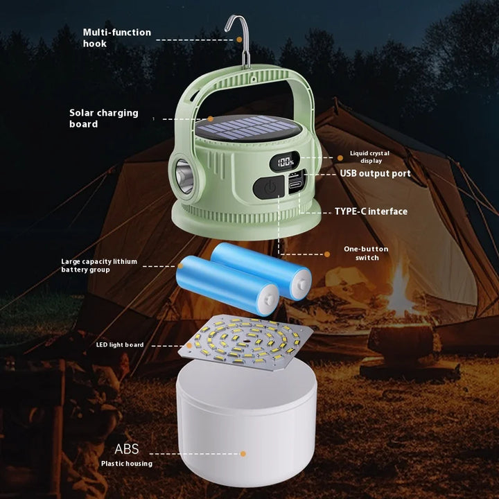 Luminatra Lampe de Camping LED Solaire | Rechargeable & Étanche | 6 Modes de Lumière | Pour Activités de Plein Air, Urgences & Voyages