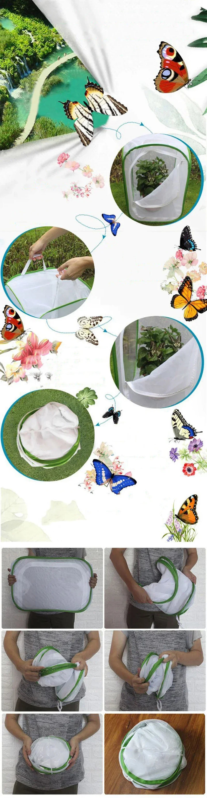 Viventra Habitat Insectes Pliable | Réseau d'élevage & d'observation | Cadre en acier inoxydable | Pour papillons, grillons & vers à soie