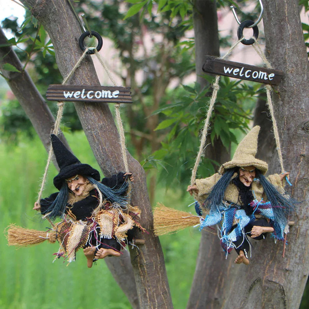 Décoration suspendue Halloween Sorcière de Minuit | 27 x 10 cm | Sorcière volante | Pour porte, mur & plafond