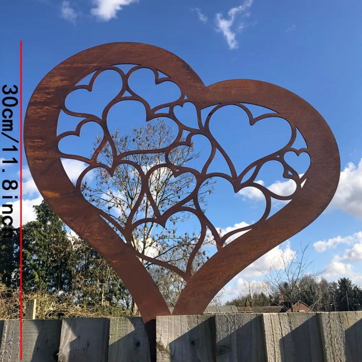 HEARTORA Tige de jardin en forme de cœur | Aspect rouillé en métal | Décoration rustique pour Noël, Pâques et jardin