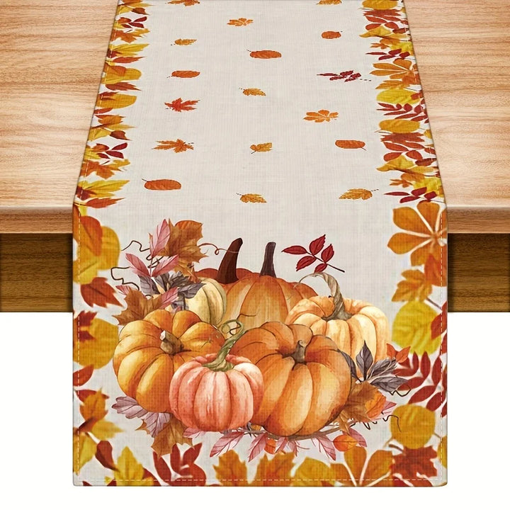 HerbstTafel | Chemin de table en lin avec motif de citrouille et feuille d'érable | 4 tailles | Décoration d'automne et de Thanksgiving