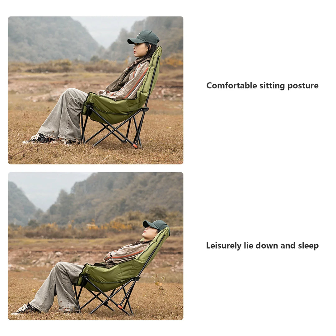 LunaRelax Chaise de Camping Pliable en Forme de Lune | Fauteuil de Jardin Portable Réglable pour Randonnée, Pêche & Pique-Nique