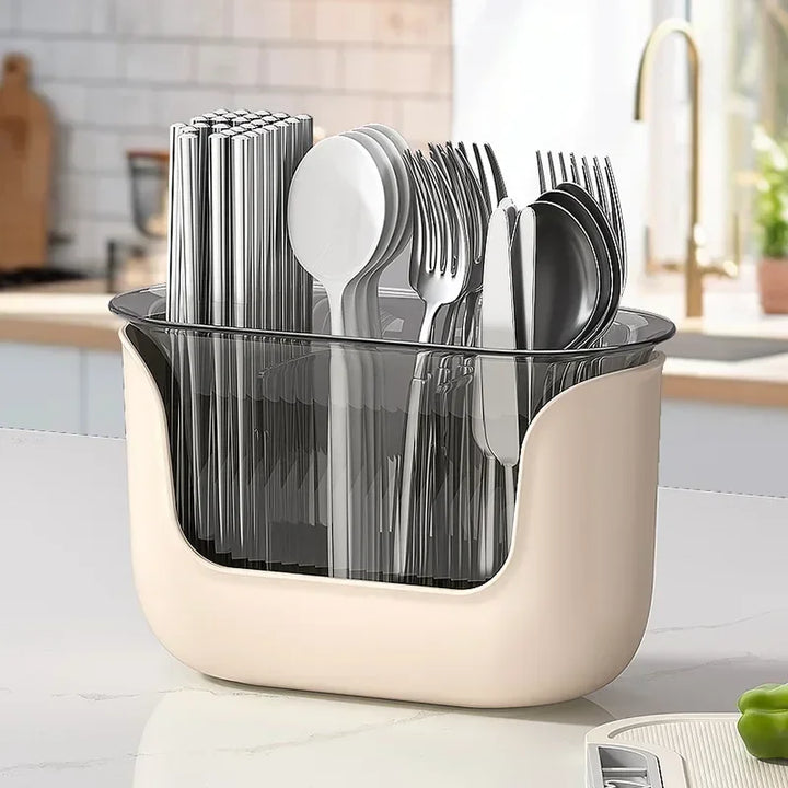OrgaDish Support à couverts avec égouttoir | 3 compartiments | Organisateur de cuisine pour baguettes et couverts
