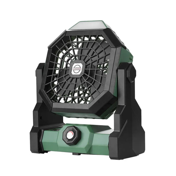 Campora BreezeLight | Ventilateur de camping 2-en-1 avec lampe LED | Batterie de 7800 mAh | Rotatif à 270° | Rechargeable par USB | Pour tente, extérieur & voyages