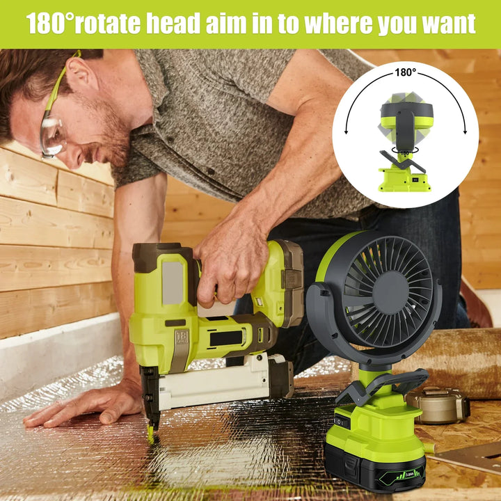 Ventilateur à batterie et secteur DualBreeze One | Compatible avec les batteries Ryobi P107/P108 | Portable & fonctionnement sur secteur | Pour une utilisation intérieure et extérieure