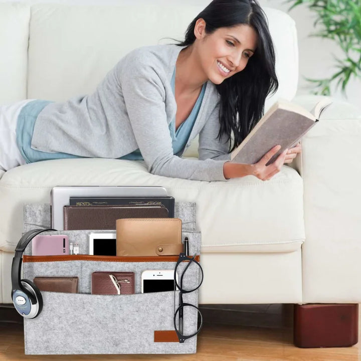 OrdiNest Organisateur de Lit en Feutre à Accrocher | Rangement Pratique au Lit ou au Canapé | Pochette Suspendue pour Tablette, Télécommande & Accessoires
