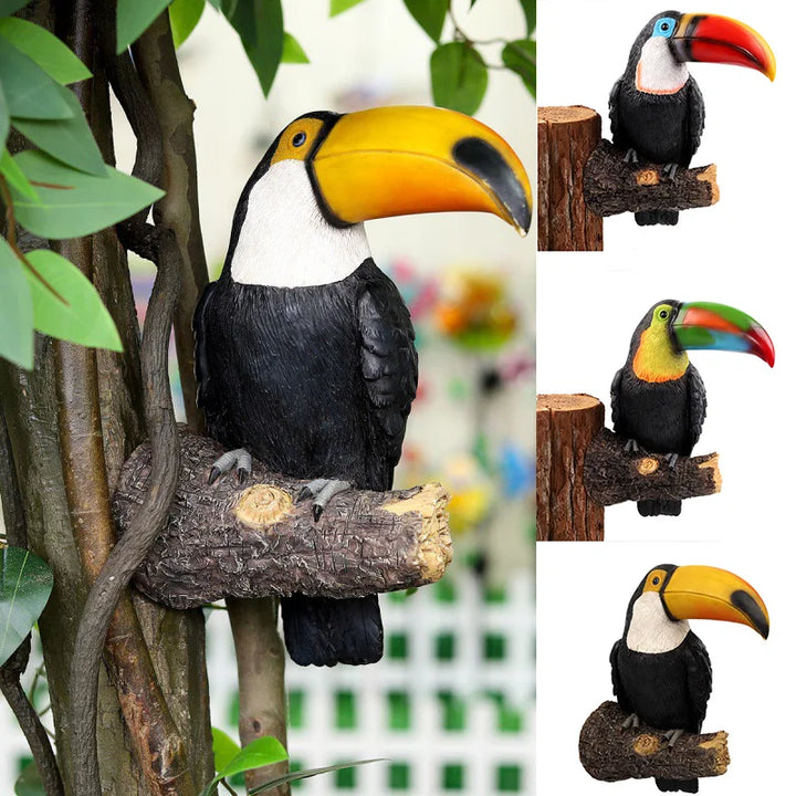 Figurine Tukan TropiJoy | Décoration d'arbre peinte à la main | Statue de jardin suspendue en résine | 29 × 19,3 × 11 cm