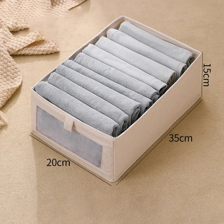 Boîte de rangement pour vêtements avec fenêtre | Pliable & Respirante | Boîte en lin VistaLino en M/L/XL
