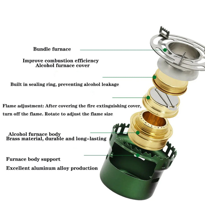 Flamvino Réchaud à alcool portable pour extérieur | Mini réchaud de camping pour randonnée & trekking | Brûleur à alcool compact pour cuisine en plein air & survie