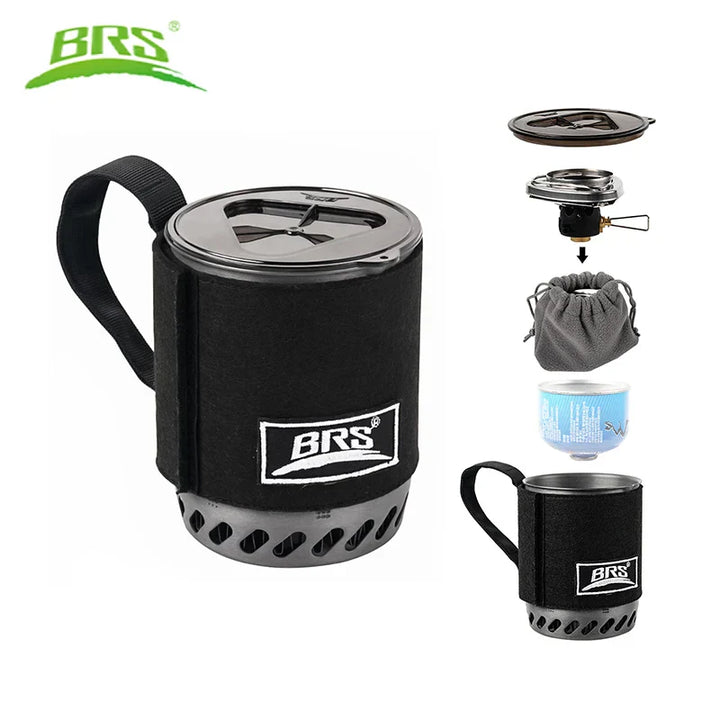TrailFlame Réchaud de camping BRS-61 ultraléger avec pot de stockage de chaleur intégré | Réchaud à gaz de plein air pour trekking et voyages en sac à dos