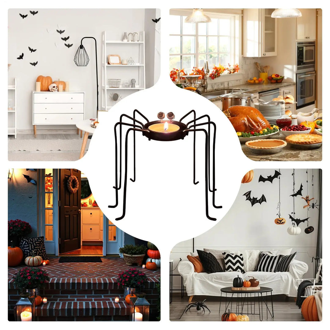 Arachnis | Bougeoirs Halloween en forme d'araignée | Support pour bougies chauffe-plat | 14×11 cm | Fer