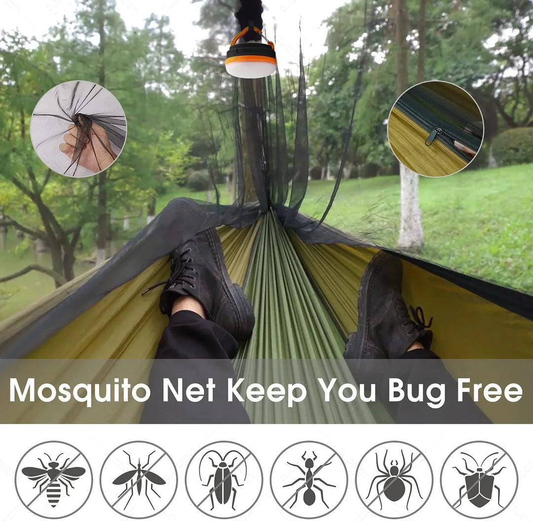 Trekviva Hamac de Camping | Filet anti-moustiques intégré & Tarp de pluie | Ultra léger & Résistant | Solution 3-en-1 pour l'extérieur