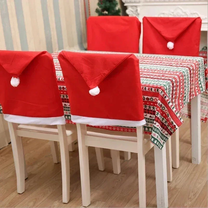 Housse de chaise de Noël MerrySeat | Design Père Noël, Bonhomme de neige & Renne | Housse de chaise en tissu | Décoration réutilisable pour Noël