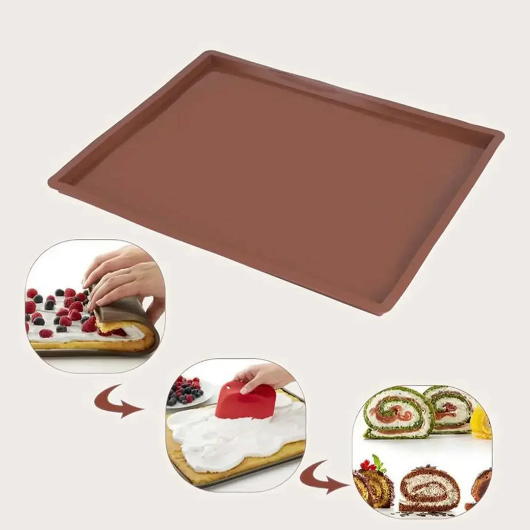 RollFlex™ Tapis de cuisson en silicone | Multifonctionnel & Résistant à la chaleur | Pour rouleaux de biscuit, Swiss Roll, fondant & plus
