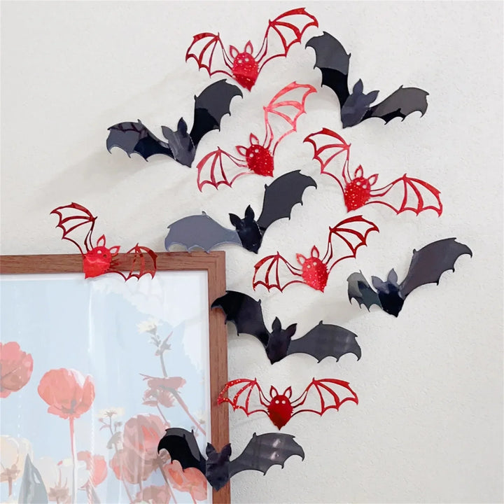 Autocollant mural Halloween BatCave | Décoration de chauve-souris 3D | 12 pièces | Amovible et réutilisable