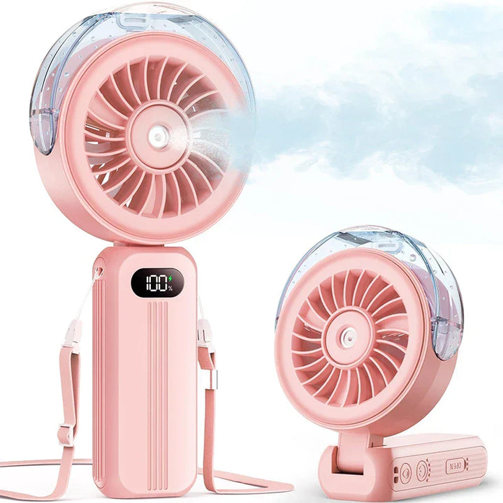 Mini-Ventilateur Breezora Pro | Pliable & Portable | Avec Fonction Spray & Chargement USB | Pour Main, Bureau & Collier