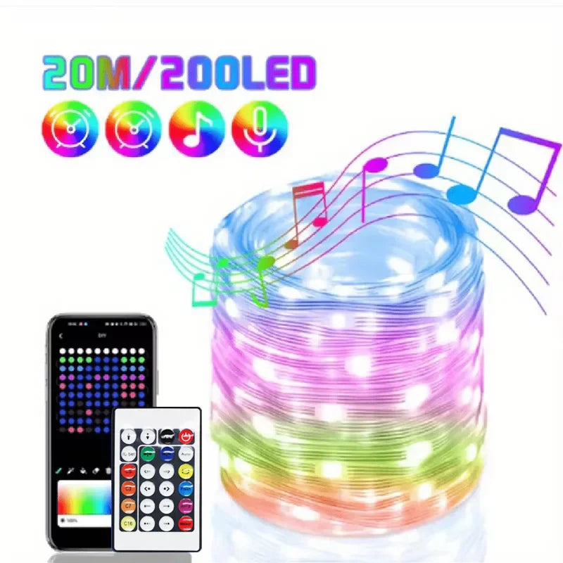 Guirlande LED intelligente LumiSync WS2812B | Contrôle Bluetooth & App | Changement de couleur RGBIC | USB & Étanche | 5m / 10m / 20m
