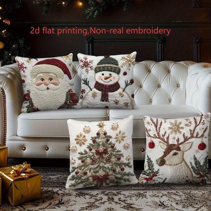 Housses de coussin de Noël NordGlanz | Santa, Bonhomme de neige, Renne & Sapin | Polyester de haute qualité | Lavable en machine