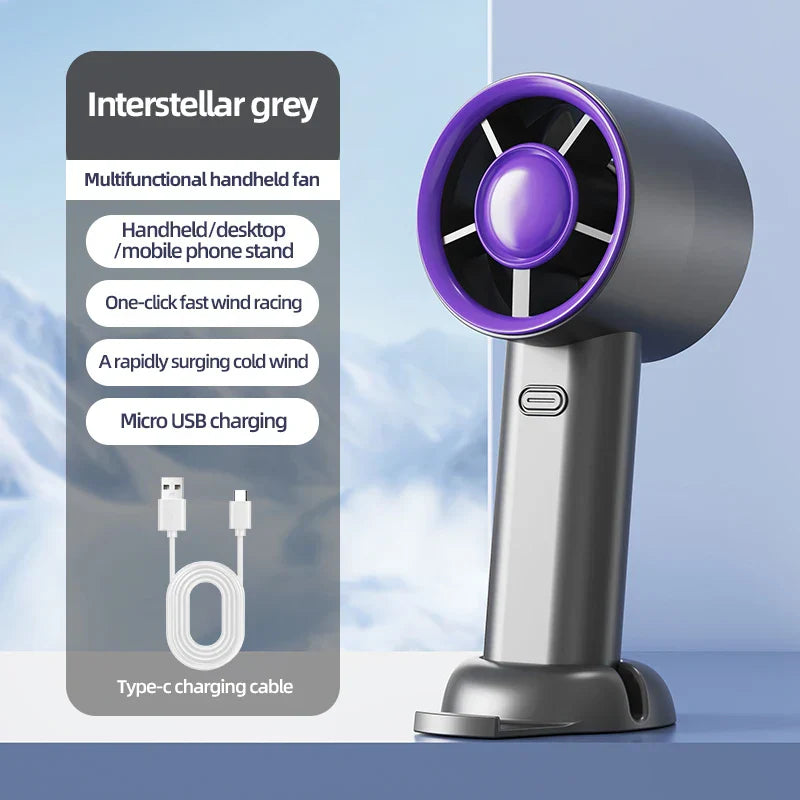 BrisaLite Mini Ventilateur à Main | Rechargeable USB | Refroidissement Silencieux avec Support pour Téléphone | 3 Vitesses pour Voyages & Bureau