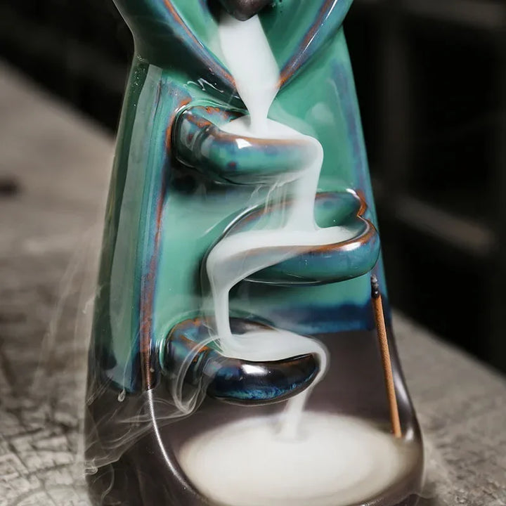 ZenAura Brûleur d'encens à reflux | Céramique | Design couple amoureux | Décoration & Méditation | 7,3×7,4×17,4 cm