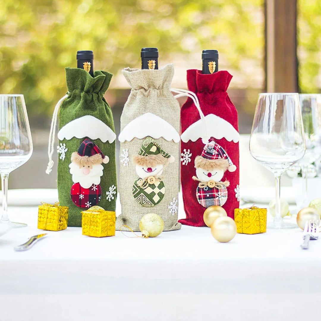 Noëlla | Housse de bouteille de Noël | Housse de décoration pour bouteilles de vin avec motif de Noël | Housse en tissu pour vin & champagne | Parfait comme idée cadeau