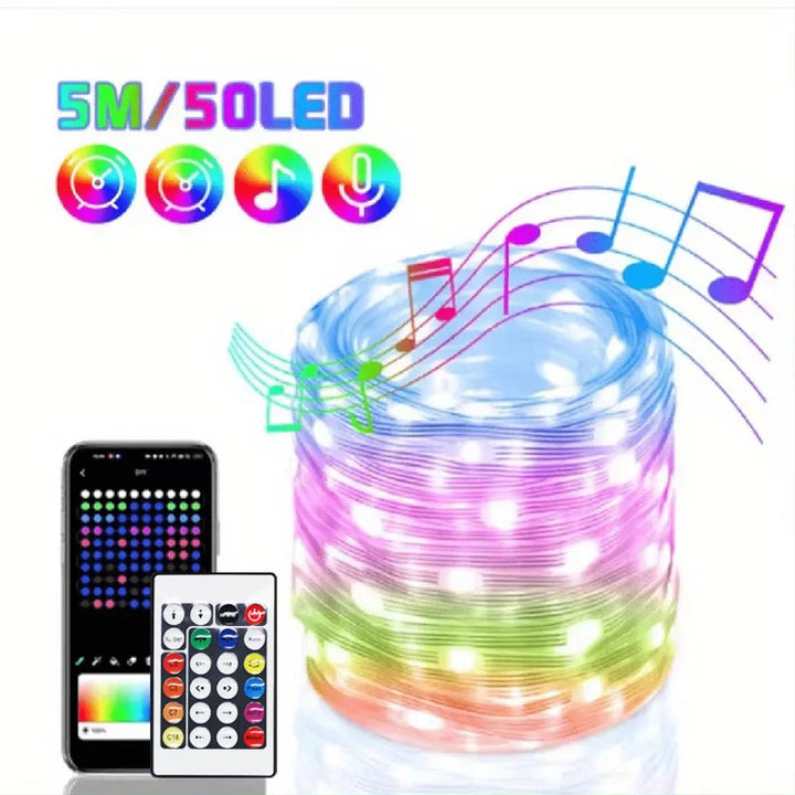 Guirlande LED intelligente LumiSync WS2812B | Contrôle Bluetooth & App | Changement de couleur RGBIC | USB & Étanche | 5m / 10m / 20m