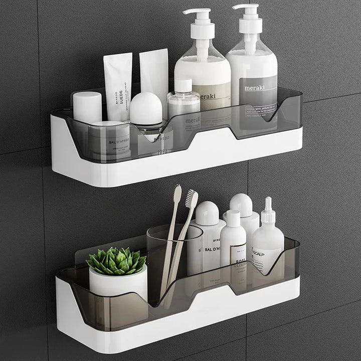 Étagère Murale Novira Salle de Bain & Cuisine | Ventouse Forte | Étanche & Sans Outils | Gris, Marron