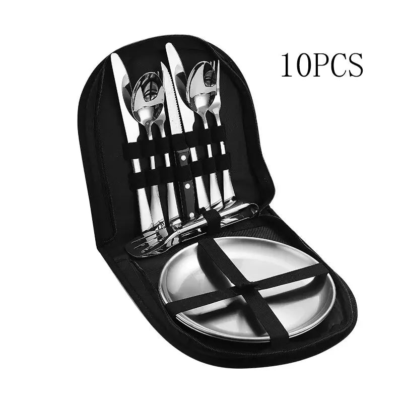 Set de couverts de camping Silviora Gear | 10/20 pièces | Acier inoxydable | Pour extérieur, pique-nique et voyages