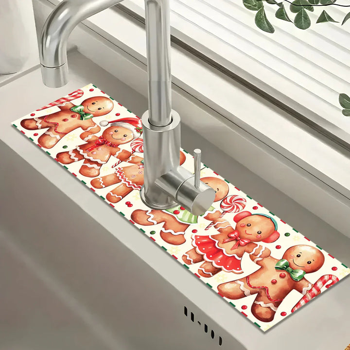 Tapis de lavage de Noël Nordivelle | Absorbant & Antidérapant | Lavable | Décoration de Noël festive pour la cuisine & la maison