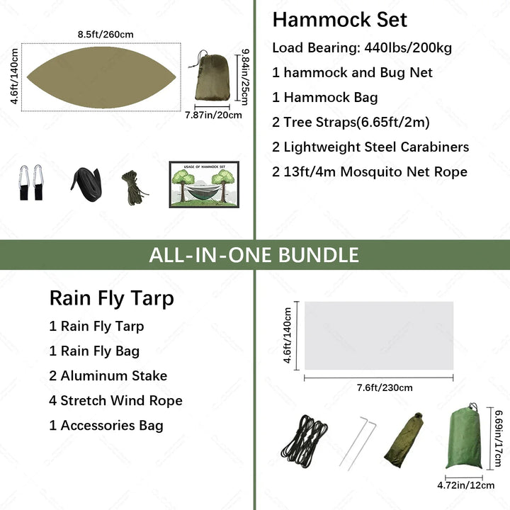 Trekviva Hamac de Camping | Filet anti-moustiques intégré & Tarp de pluie | Ultra léger & Résistant | Solution 3-en-1 pour l'extérieur