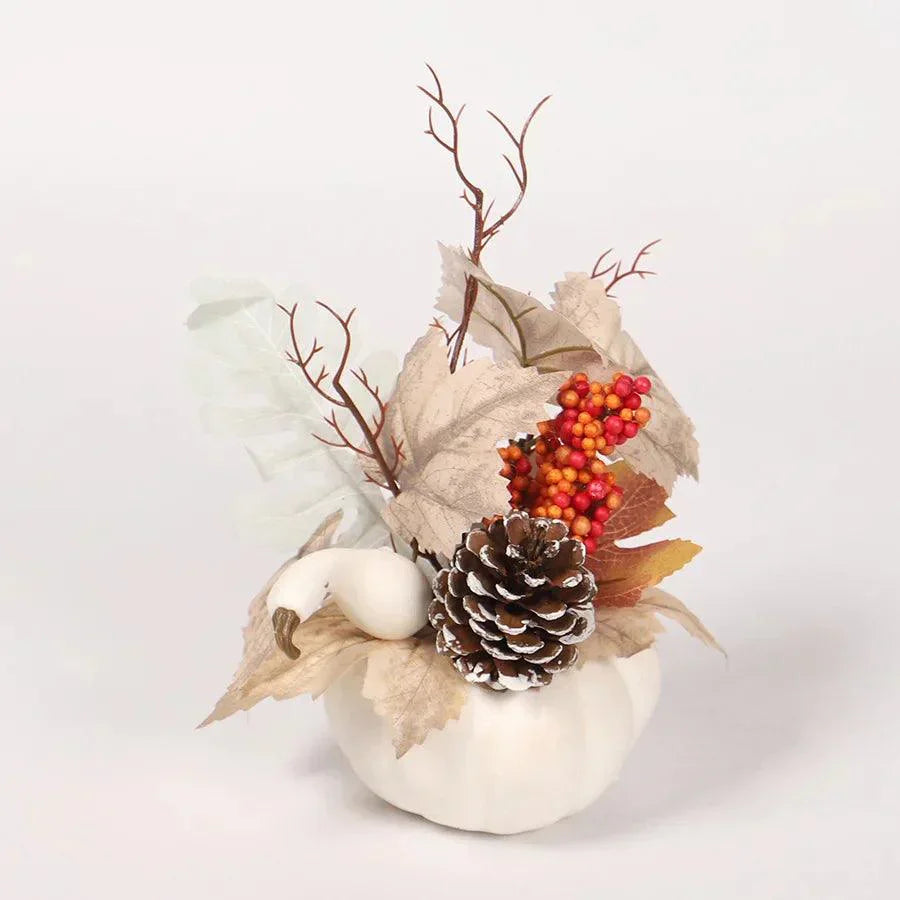 Décoration d'Automne Citrouille | Avec Fleurs Artificielles & Feuilles d'Érable | Décoration de Table Festive