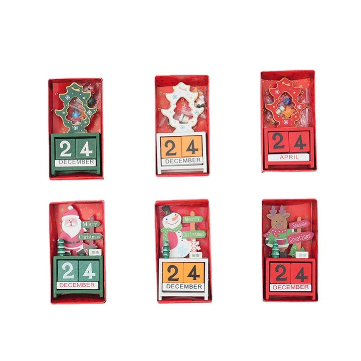 Calendrier de compte à rebours de Noël en bois | Père Noël, renne & bonhomme de neige | Décoration de table artisanale | Édition hivernale limitée