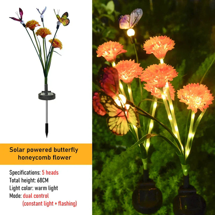 Lampes de jardin solaires PapillonGlow | 6 têtes de fleurs en forme de papillon | Contrôle intelligent de la lumière | Lampes solaires décoratives pour espaces extérieurs