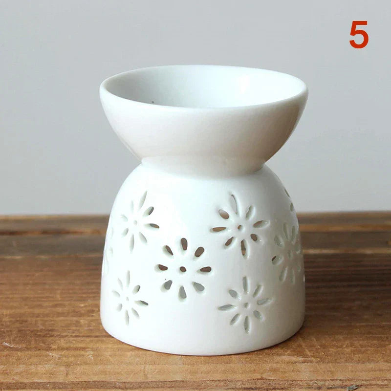 LumiLeaf Lampe à parfum | Céramique faite à la main | Motif floral creux | Pour huiles et cires parfumées
