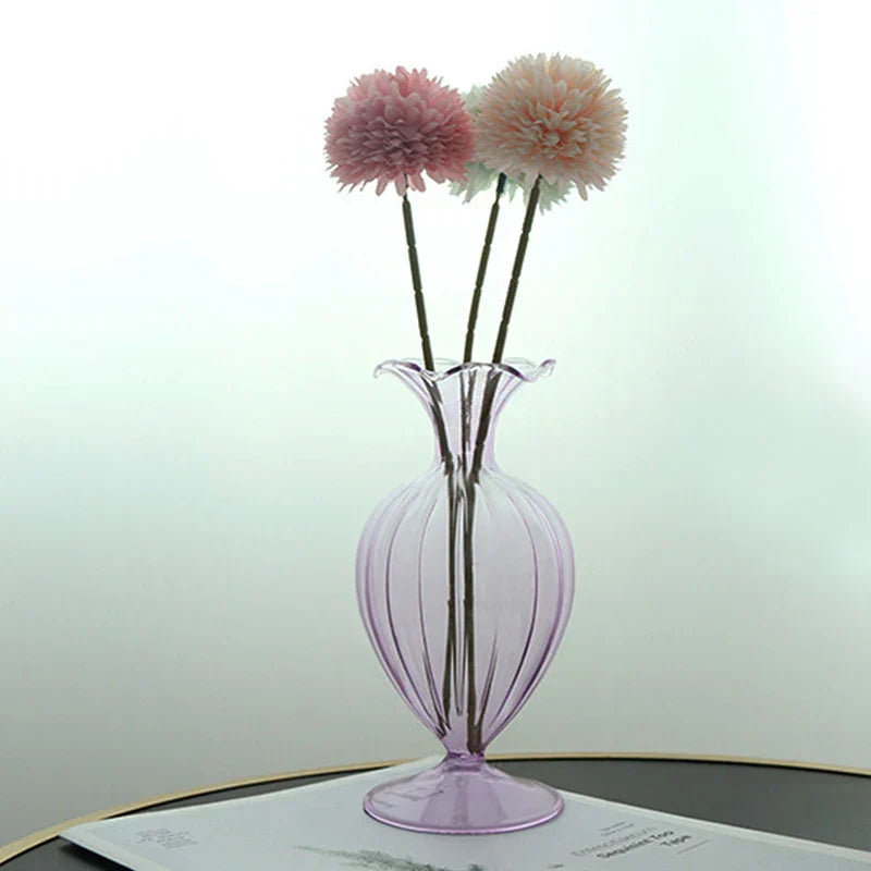 VetroCharm Vase en verre | Design vintage | Texture ondulée | 9,5 × 19 cm