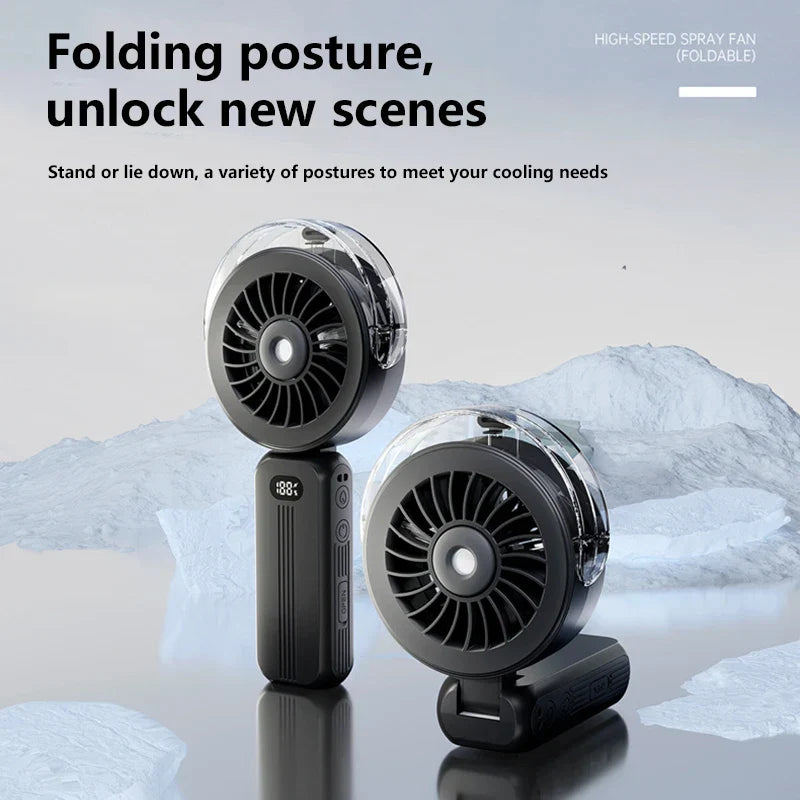 Mini-Ventilateur Breezora Pro | Pliable & Portable | Avec Fonction Spray & Chargement USB | Pour Main, Bureau & Collier