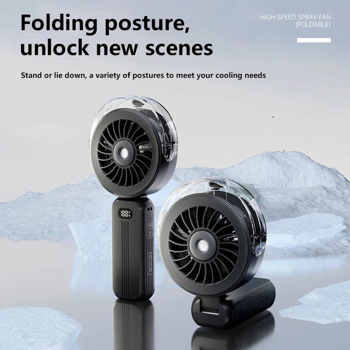 Mini-Ventilateur Breezora Pro | Pliable & Portable | Avec Fonction Spray & Chargement USB | Pour Main, Bureau & Collier