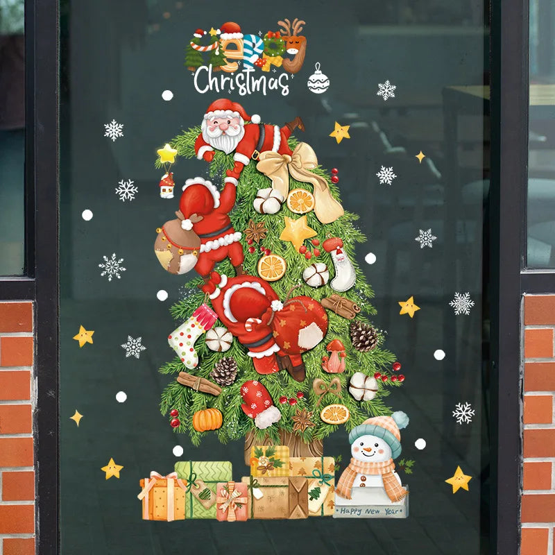 LumiFrost | Autocollants de fenêtre de Noël 2025 | Père Noël & Sapin de Noël | Autocollants de fenêtre amovibles pour vitres & murs | Décoration festive pour Noël & Nouvel An