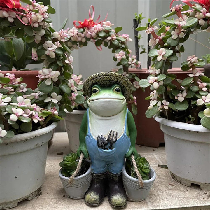 Figurine de grenouille de jardin | Pot de fleurs amusant | Résine résistante aux intempéries | Décoration pour jardin et terrasse