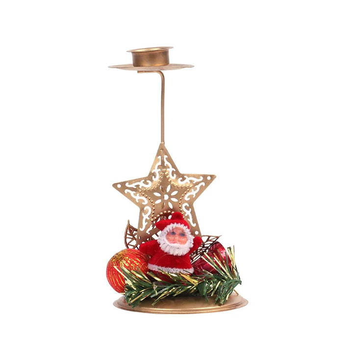Support de bougie LumiNoel | Bougeoir de Noël en fer doré | Flocon de neige, étoile, arbre & renne | Décoration de table pour Noël & Nouvel An